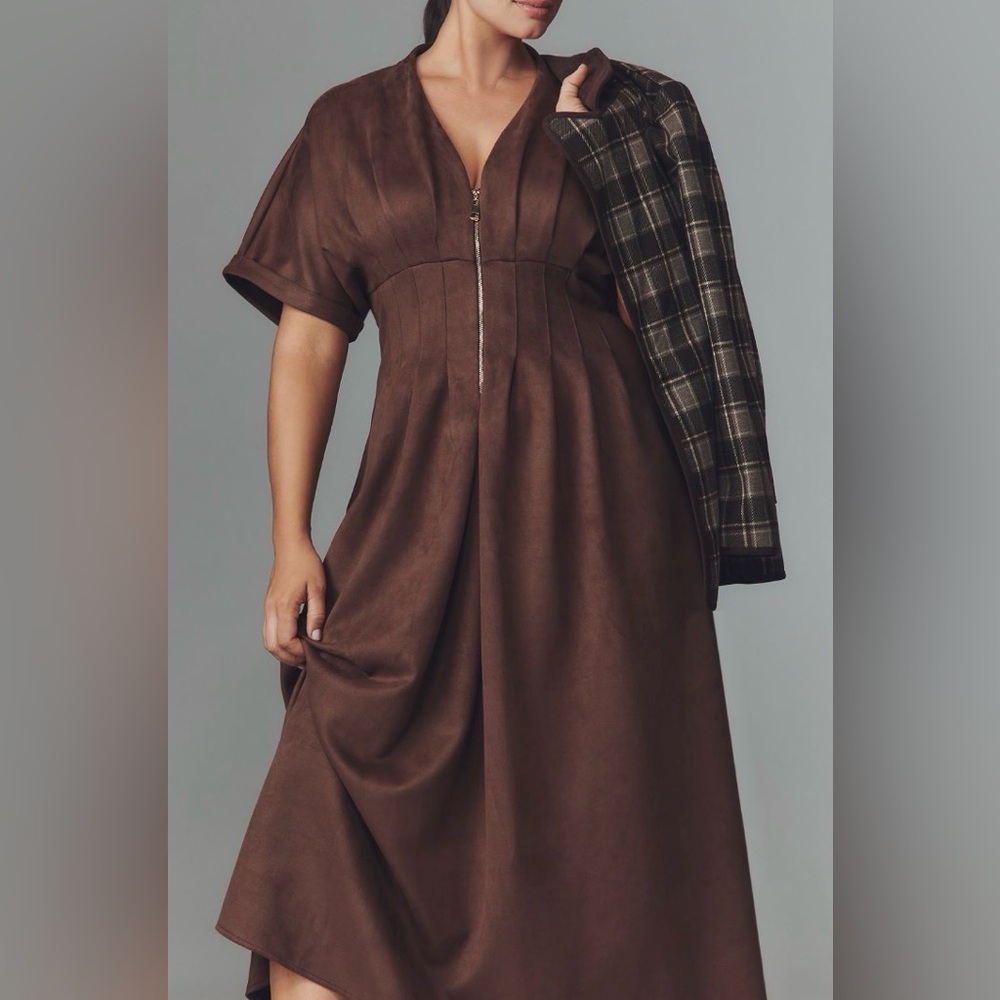 Anthropologie Brown Maxi Dress with Front Zip - Picture 2 of 14
